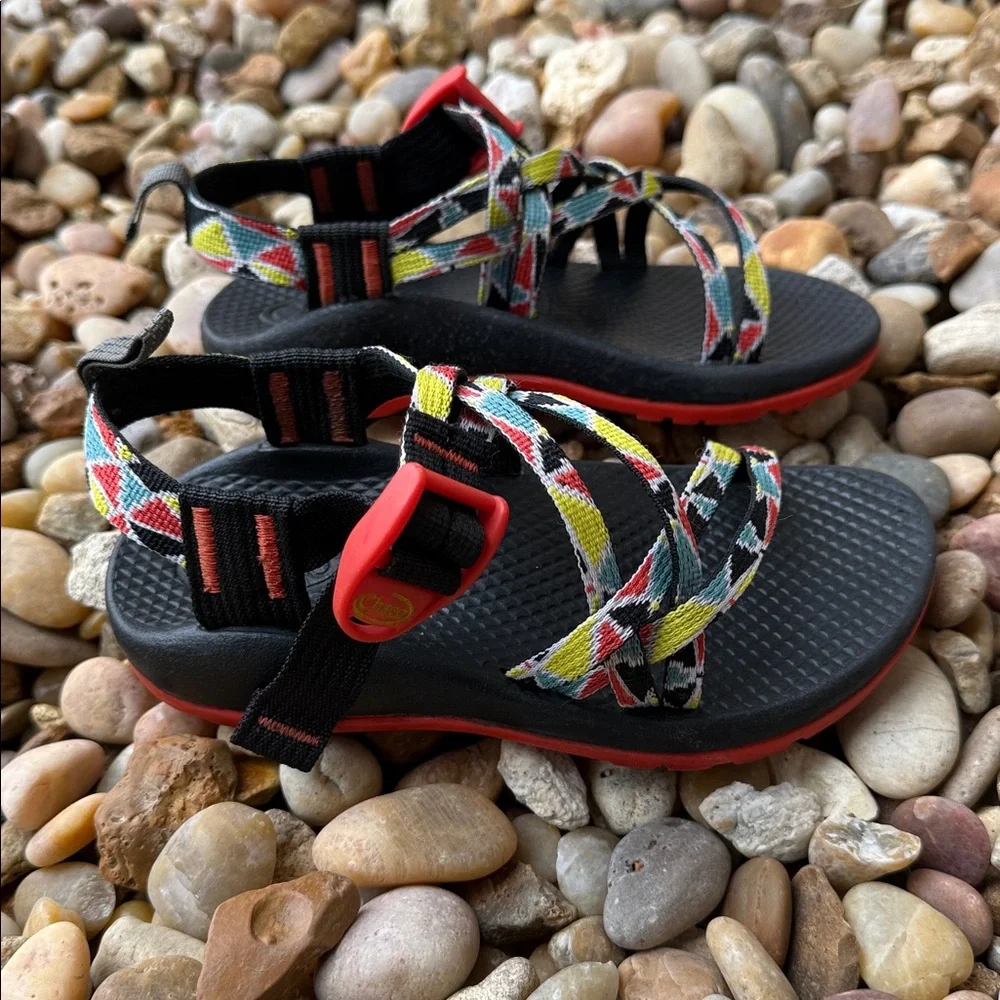 Chaco Colorful Strappy Sandals Kids Black Orange Youth Size 1